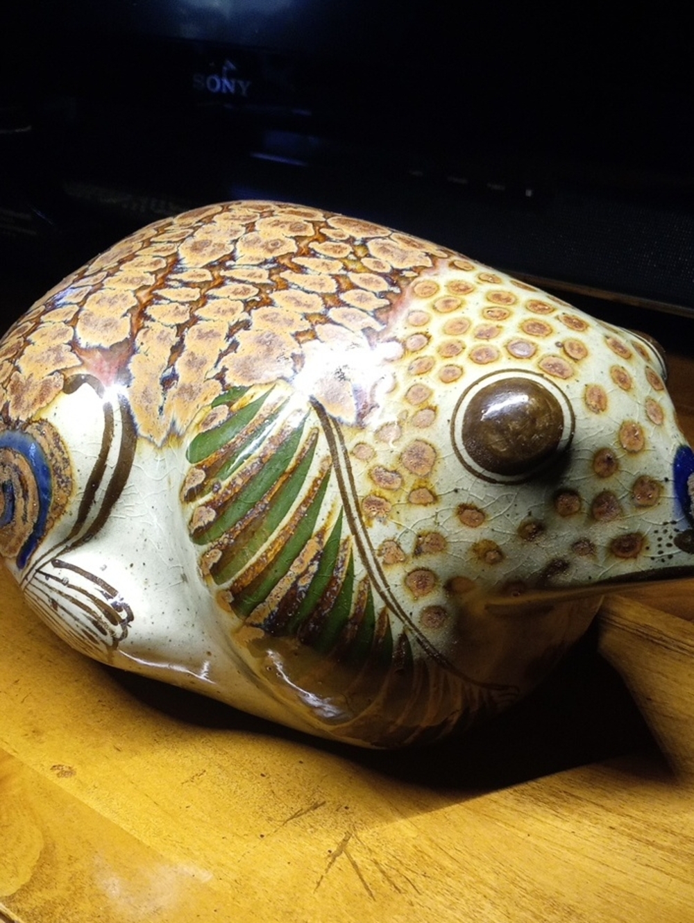 Vintage Tonala Mexican Pottery Fish Sculpture Ken Edwards Style Folk Art Large